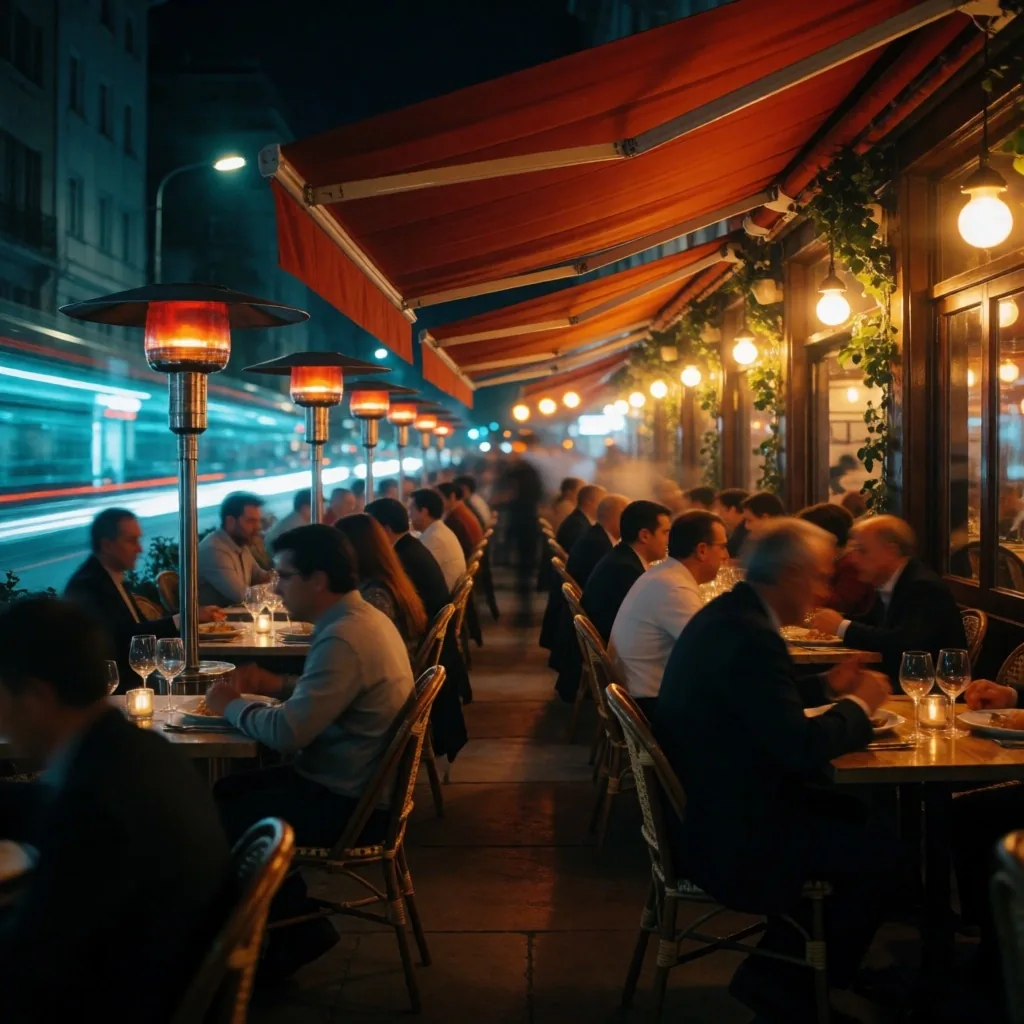 İstanbul akşam restoran sahnesi, uzun pozlama
