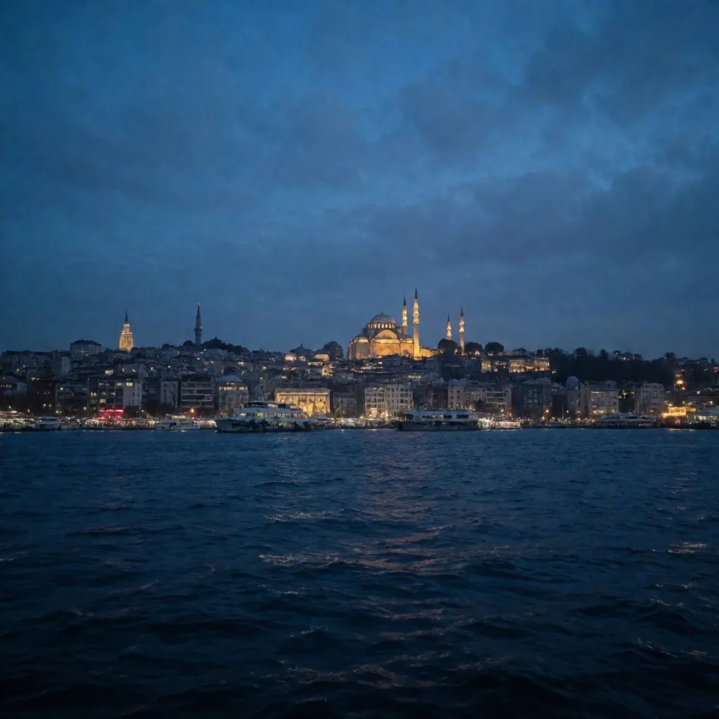 İstanbul Boğazı gece uzun pozlama — ışık izleri ve şehir manzarası