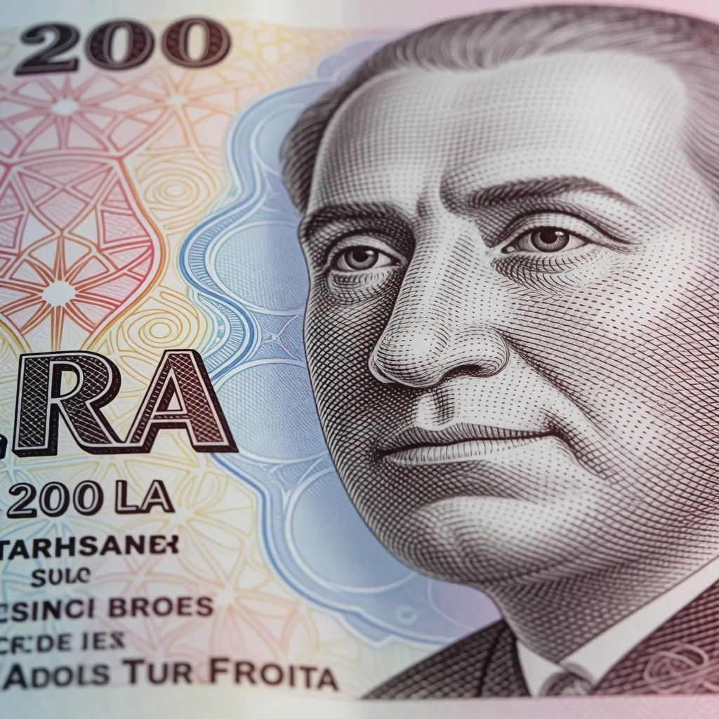 Türk Lirası banknot makro detayı — intaglio baskı ve güvenlik ipleri