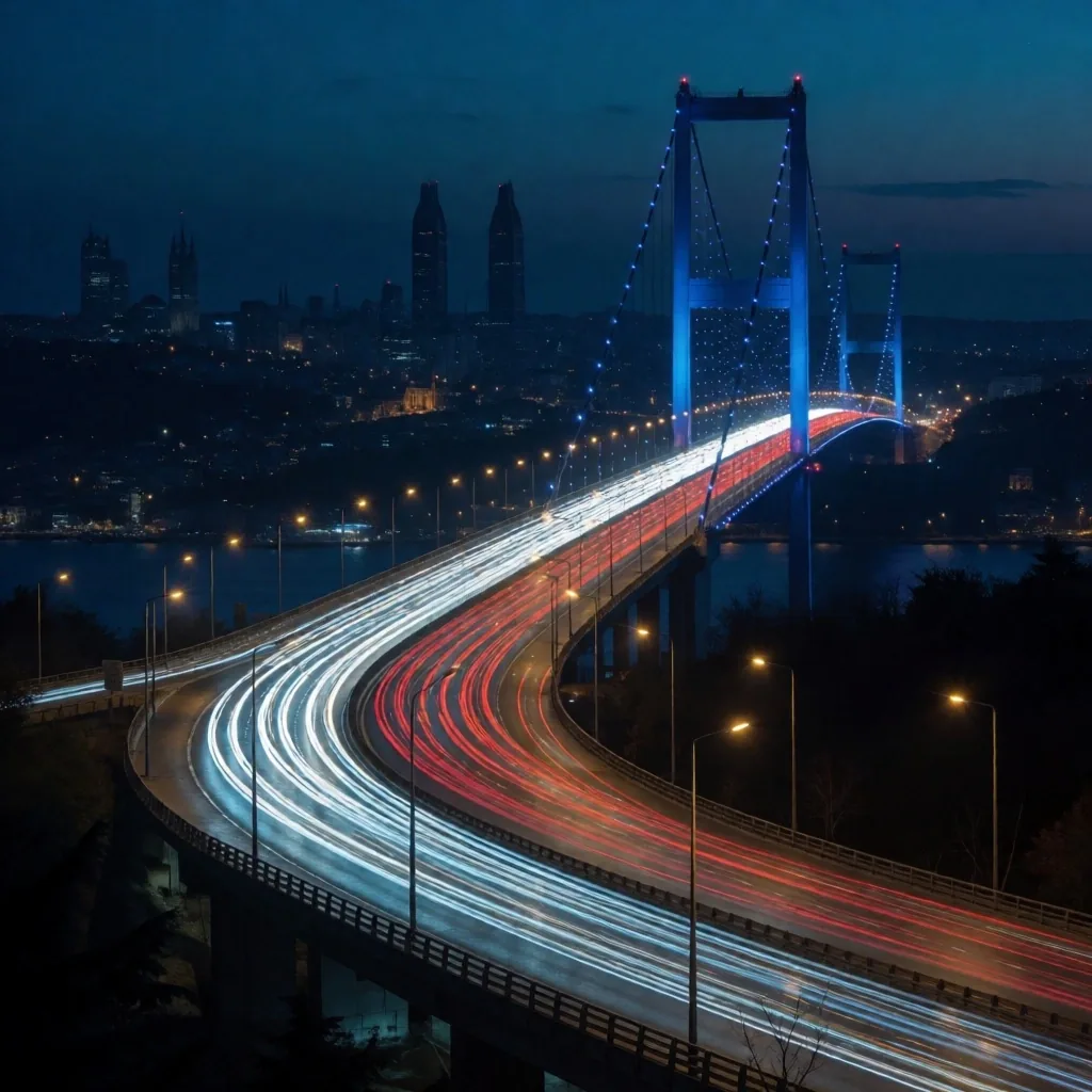 İstanbul gece manzarası — uzun pozlama ışık izleri